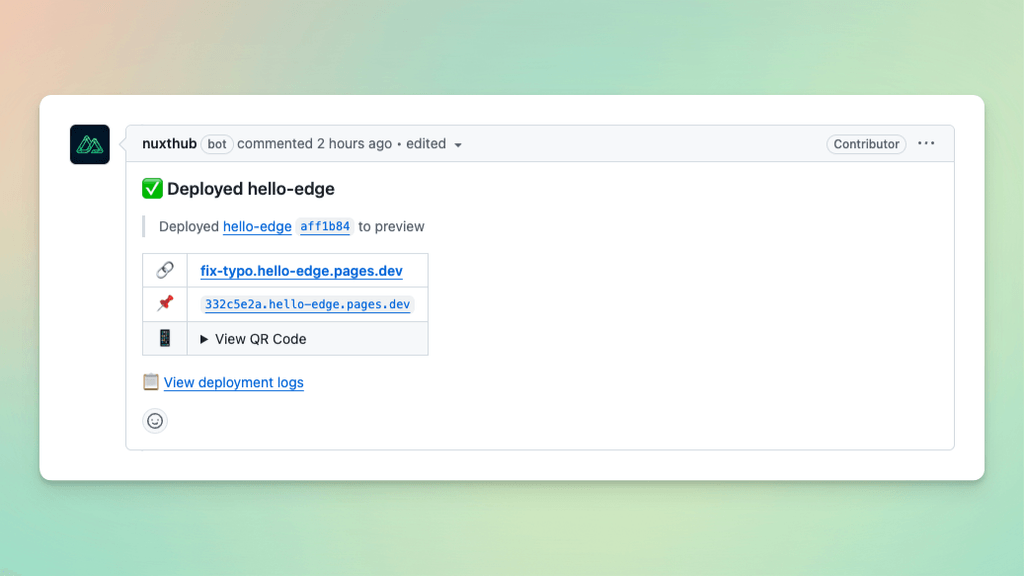 NuxtHUb GitHub Action commenting on pull requests
